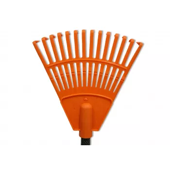 HORTUS Rastrillo de mano pequeño con mango, naranja, cabeza de 20 cm, 14 dientes