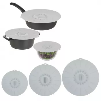 ASI COLLECTION Set de tapas de silicona con 3 Ø20/26/30 cm gris