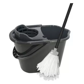 Set de limpieza de suelos YORK 10L con prensa de palanca y mopa plana de microfibra, gris/rojo