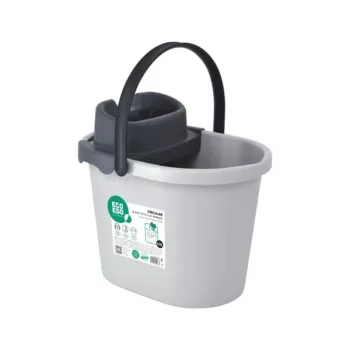 Cubo ovalado ECO EGO con escurridor de botón plano, 10 L, gris/verde, polipropileno