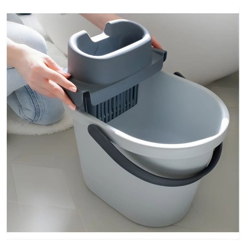 Cubo ovalado ECO EGO con escurridor de botón plano, 10 L, gris/verde, polipropileno