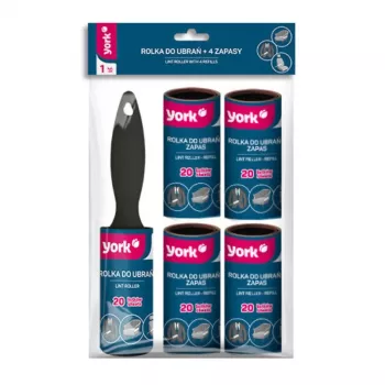 YORK Rodillo quitapelusas con 4 rollos de repuesto – set quitapelusas, 5 rollos en total, 53 hojas por rollo, 10 cm de ancho