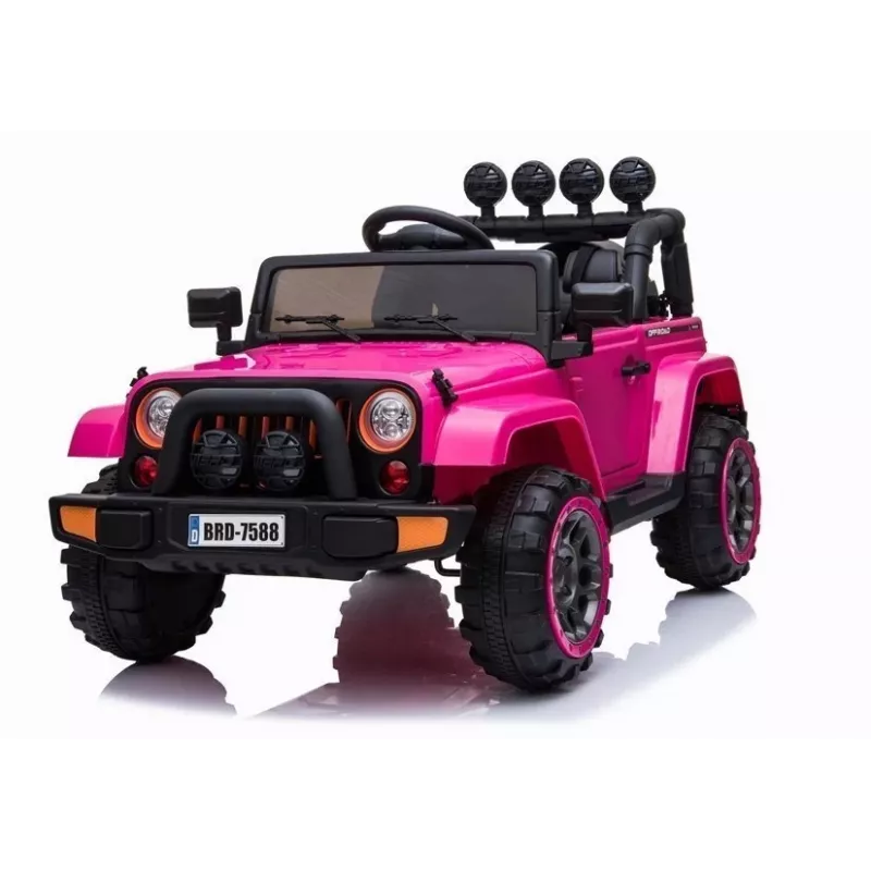 LEAN CARS BRD-7588 rosa jeep eléctrico ride-on 12V para niños con luces LED, MP3, mando a distancia, 4x4