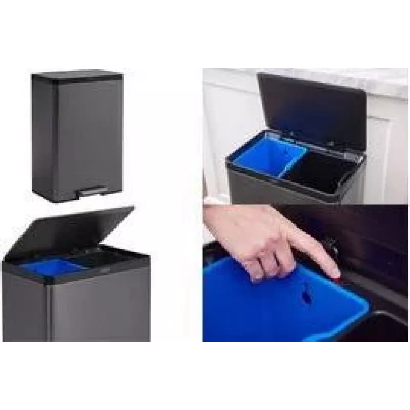 Rubbermaid Elite Dual Stream 39L Cubo de reciclaje de acero inoxidable con pedal, 2 compartimentos 2145987