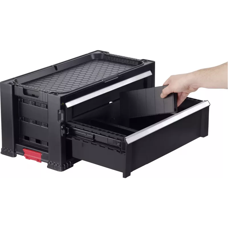 KETER DIY Caja de herramientas con 2 cajones, 56,2 x 28,9 x 26,2 cm, negro/rojo