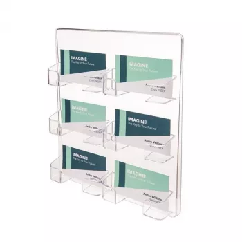 DEFLECTO 70601 Tarjetero de pared, 6 compartimentos, poliestireno, transparente, capacidad 300 tarjetas