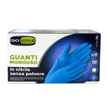 GIOSTYLE Guantes desechables de nitrilo, sin polvo, azul, talla L, 100 uds.