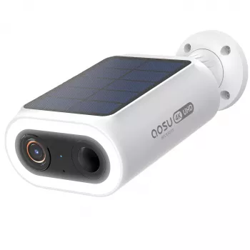 AOSU Smart Security SolarCam P1 Max cámara exterior 4K con energía solar, ultra gran angular de 166°, visión nocturna en color con foco, detección de personas y vehículos con IA