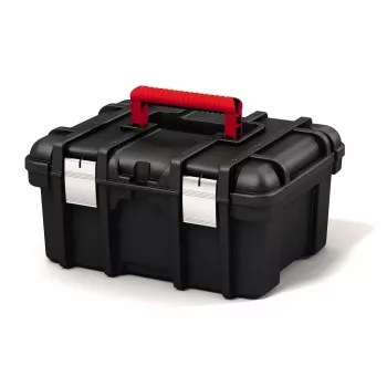 KETER DIY Maletín de herramientas 16, 41,9 x 32,7 x 20,5 cm, negro con detalles rojos, apilable, cierres metálicos, bandeja extraíble