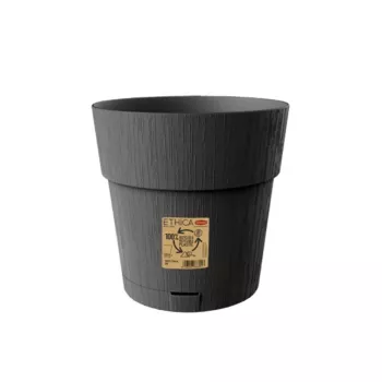 STEFANPLAST Ethica Maceta redonda con plato, 25 cm, gris, plástico reciclado