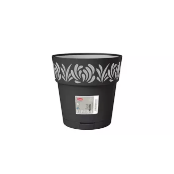 STEFANPLAST Maceta Gaia con plato, redonda, 20 cm de diámetro, 19 cm de altura, 6 L, Negro