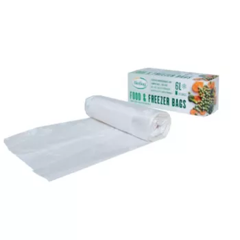 BioBag Bolsas congelación compostables para alimentos 6L, 20 bolsas perforadas por rollo, 24 x 50 cm, 18 micras, transparente