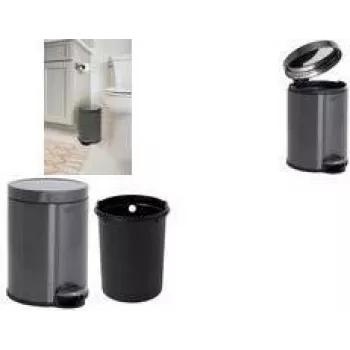 Rubbermaid Cubo de basura con pedal, redondo, 6 litros, acero inoxidable gris oscuro con cubo interior de plástico extraíble 2179250