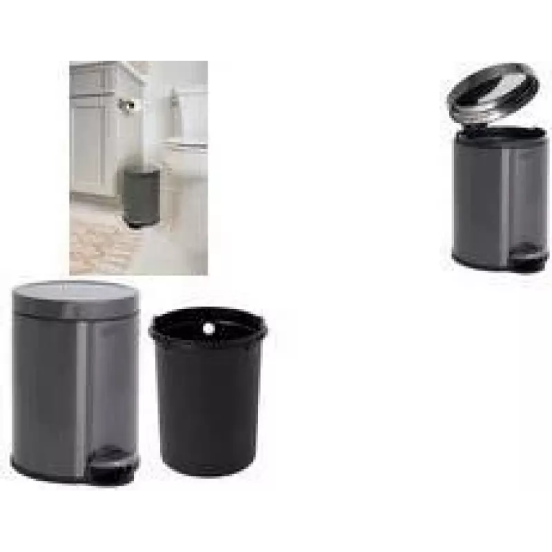 Rubbermaid Cubo de basura con pedal, redondo, 6 litros, acero inoxidable gris oscuro con cubo interior de plástico extraíble 2179250