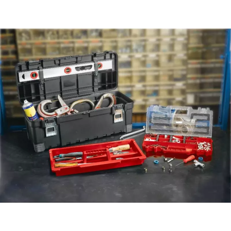 KETER DIY Hawk Maletín de herramientas 26 con organizador, 66 x 28,7 x 26,6 cm, Negro/Rojo