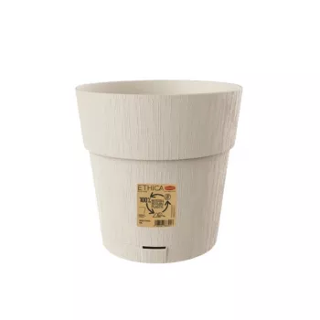 STEFANPLAST Ethica Maceta redonda con plato, Blanco, 25 cm de diámetro, 25 cm de altura, 12,3 L, polipropileno resistente a los rayos UV y a las heladas, interior/exterior