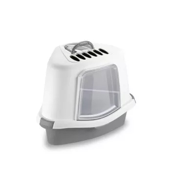 STEFANPLAST Arenero esquinero con capucha Sprint Corner Plus 56x40x40cm blanco/gris
