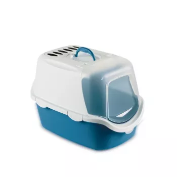 STEFANPLAST Cathy Easy Clean arenero para gatos con capucha 56x40x40 cm blanco/azul
