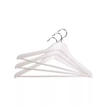 ORDINETT percha de madera pack de 3, blanco, 45 cm, gancho giratorio cromado, barra para pantalones