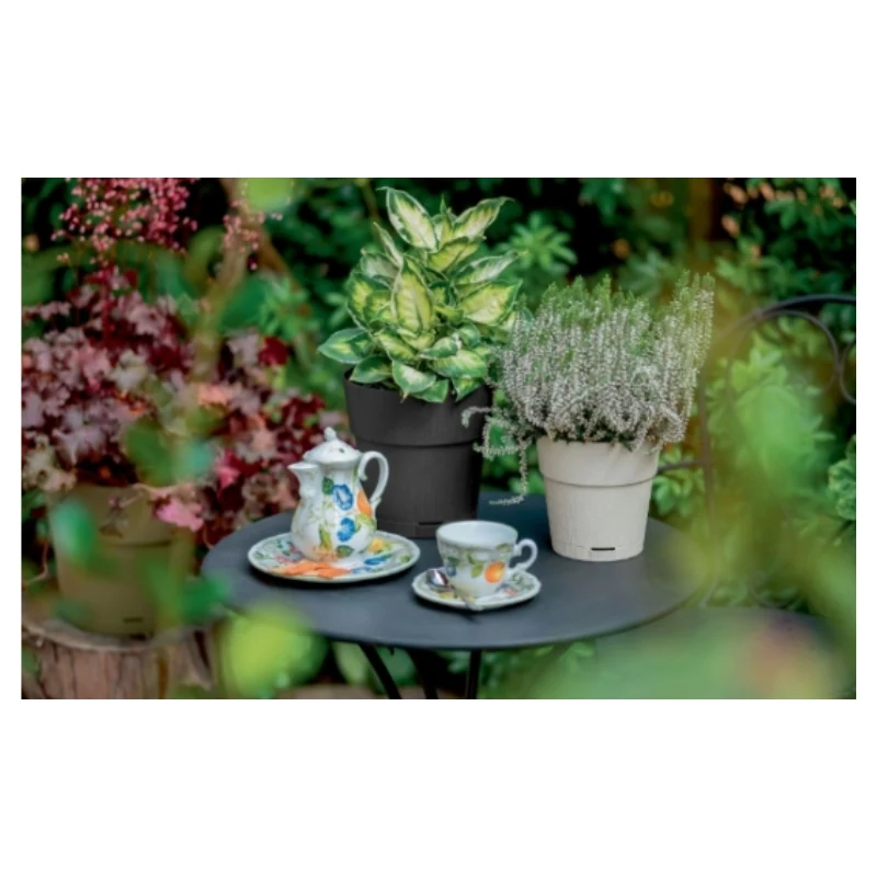 STEFANPLAST Ethica maceta redonda con plato, marrón, 40x39 cm, 25 L