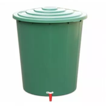 STEFANPLAST Bidón de agua de lluvia 310L con tapa y grifo, Verde, Ø80x97cm