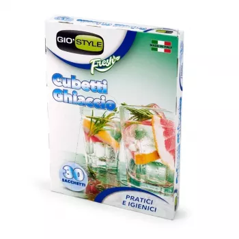 GIOSTYLE Bolsas para cubitos de hielo 30 uds., 18 cubitos por bolsa, 20x14 cm, autocierre, PE apto para alimentos, transparente