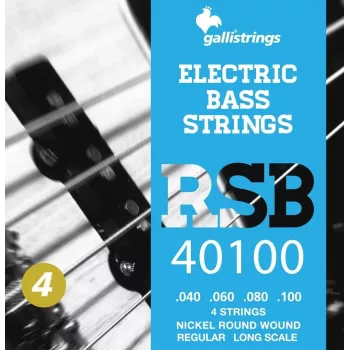 Galli RSB40100 cuerdas para bajo - juego de 4 cuerdas, acero niquelado, entorchadas redondas, .040-.100, escala larga