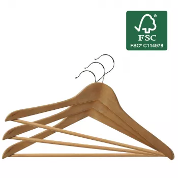 ORDINETT Perchas de madera, set de 6, madera de haya, 44,5 cm, acabado natural, ganchos giratorios
