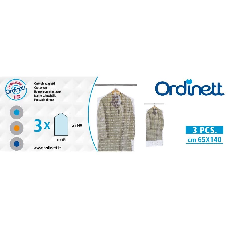 ORDINETT Fundas de plástico para abrigos, 3 piezas, 65 x 140 cm, transparentes