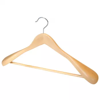 SAUBER Percha de madera ancha con hombro, gancho giratorio 360° y barra antideslizante para pantalones