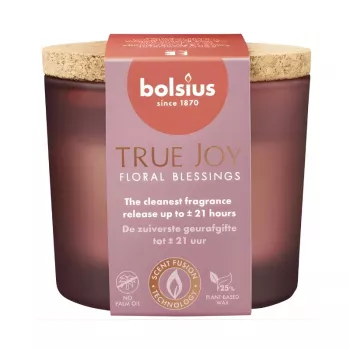 Vela aromática en vaso BOLSIUS True Joy con tapa de corcho, Floral Blessings, Ø66x83mm