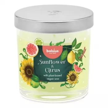 Vela aromática en vaso BOLSIUS Floral Fusion, girasol y cítricos, Ø80x72mm