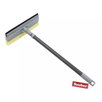SAUBER Cepillo mini para ventanas con mango telescópico | Microfibra y escurridor de doble cara
