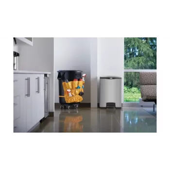 Cubo de basura con pedal Rubbermaid Slim Jim 90L de acero inoxidable, plata/negro, pedal frontal 1901999