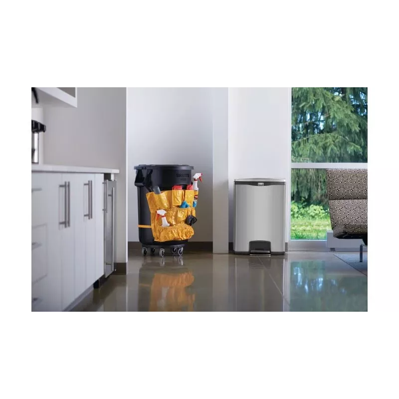 Cubo de basura con pedal Rubbermaid Slim Jim 90L de acero inoxidable, plata/negro, pedal frontal 1901999