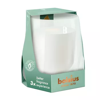 Vela aromática BOLSIUS Clean Light en vaso vainilla y haba tonka Ø95x85mm