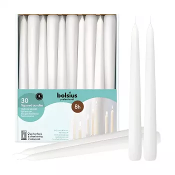BOLSIUS Velas de mesa profesionales blancas 250/24mm pack de 30