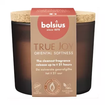 Bolsius True Joy Oriental Softness vela perfumada en vaso con tapa de corcho, Ø66x83 mm