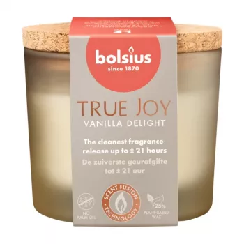 BOLSIUS True Joy Vanilla Delight vela perfumada en vaso con tapa de corcho, Ø66x83 mm
