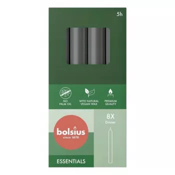 Bolsius velas de mesa 8 unidades en una caja 170/20 mm gris