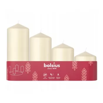 Bolsius set de velas cilíndricas, 4 uds., 120/100/80/60 x 48 mm, crema
