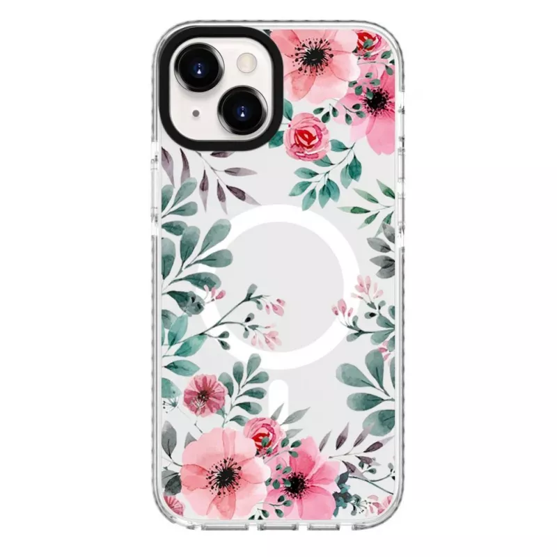 Evelatus Funda transparente con MagSafe para iPhone 15 Plus con estampado floral