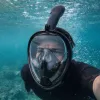 LEAN TOYS Máscara de buceo de snorkel de cara completa con sistema antivaho negro L/XL