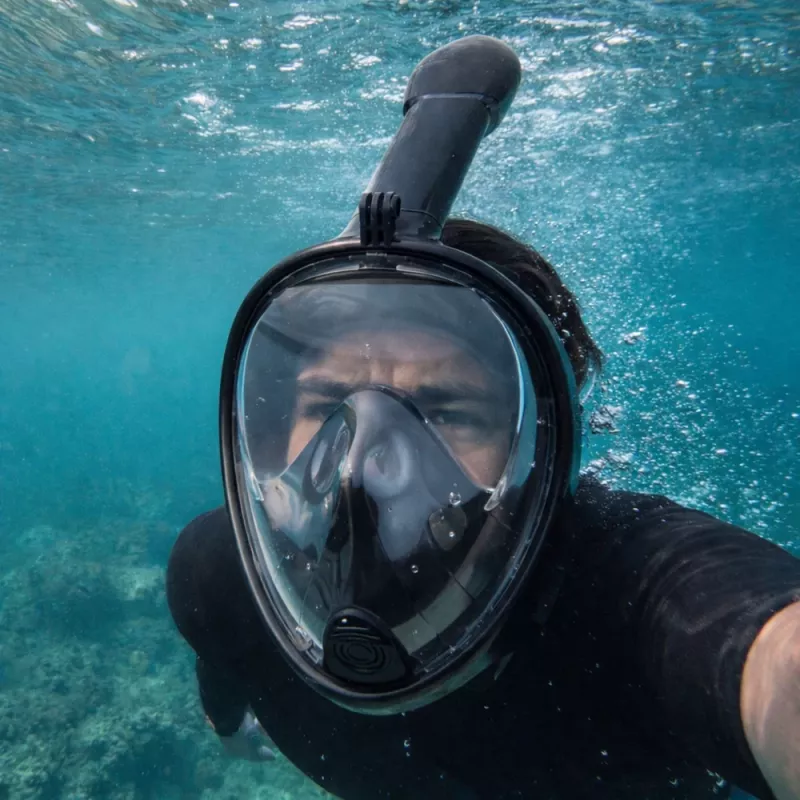 LEAN TOYS Máscara de buceo de snorkel de cara completa con sistema antivaho negro L/XL