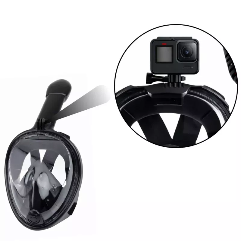 LEAN TOYS Máscara de buceo de snorkel de cara completa con sistema antivaho negro L/XL