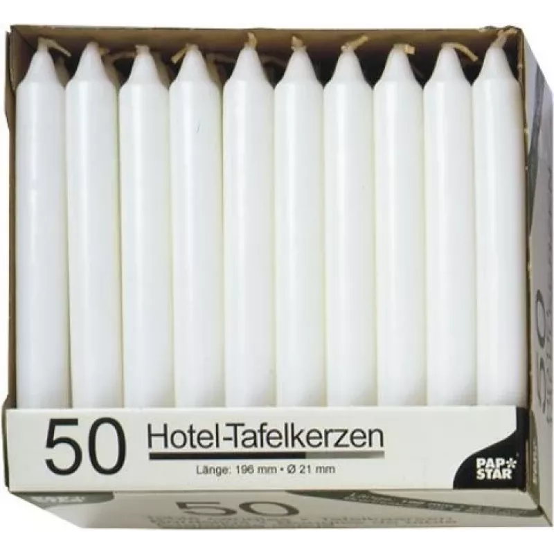 PAPSTAR vela de varilla blanca 196 mm de altura 22 mm de diámetro, 100 unidades, parafina, 7 h de duración