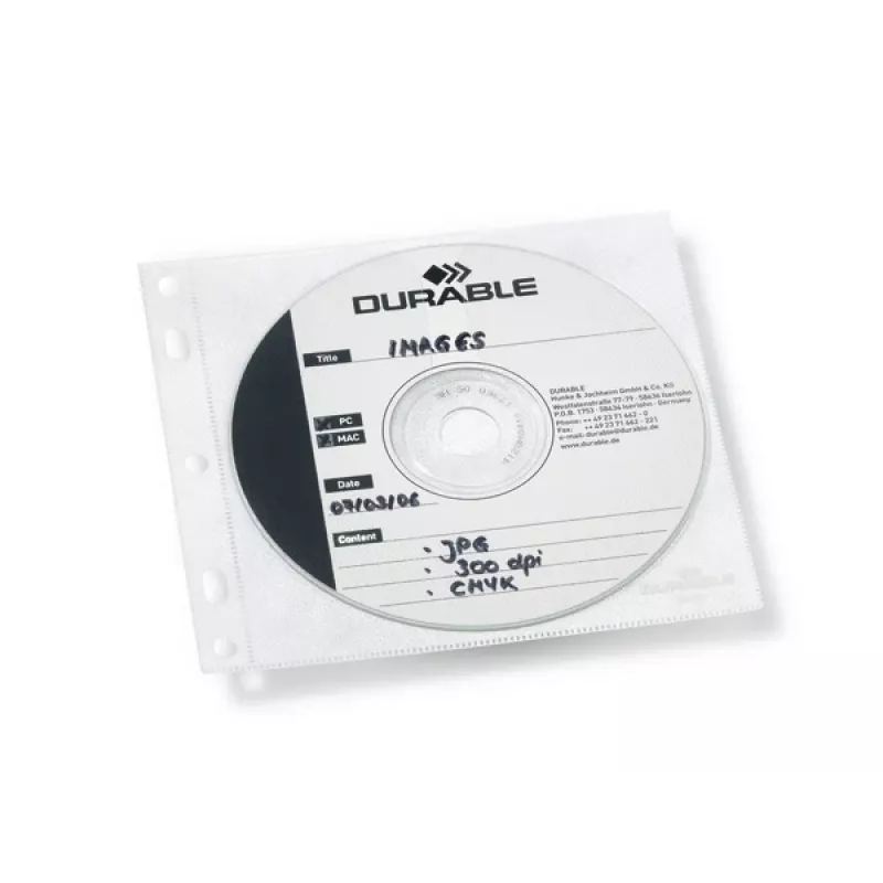DURABLE fundas para CD/DVD Cover FILE perforables transparentes, 1 ud., 10 uds.