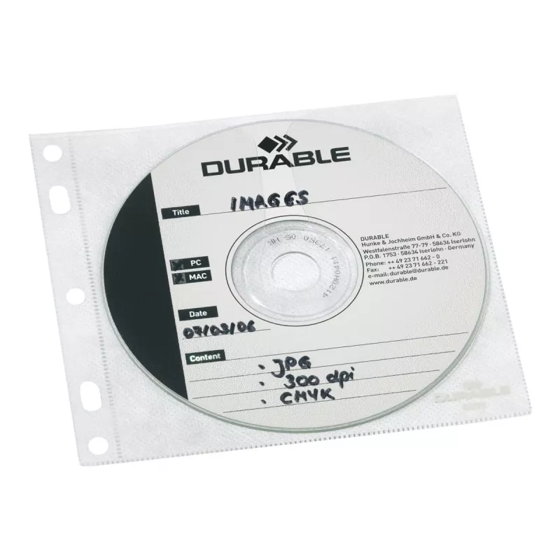 DURABLE fundas para CD/DVD Cover FILE perforables transparentes, 1 ud., 10 uds.
