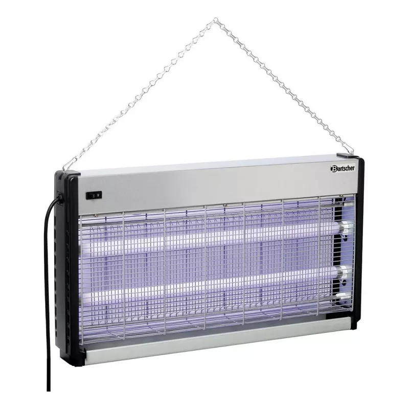 Bartscher IV-65 matainsectos eléctrico, 2 tubos UV-A de 15 W, cobertura 150 m², rejilla de 2500 V, montaje en pared/de pie, aluminio/plástico
