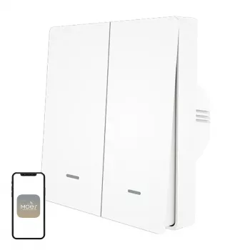 MOES ZS-B-EU2 interruptor de luz ZigBee de 2 canales, sin neutro, blanco